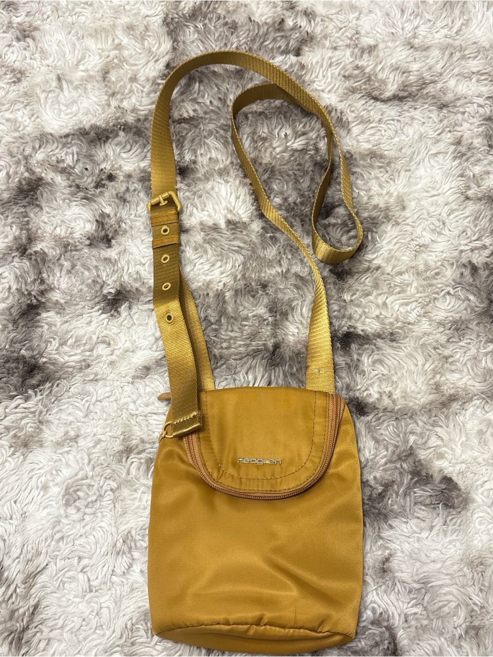 Compact Mustard Crossbody Travel Bag with Adjustable Strap